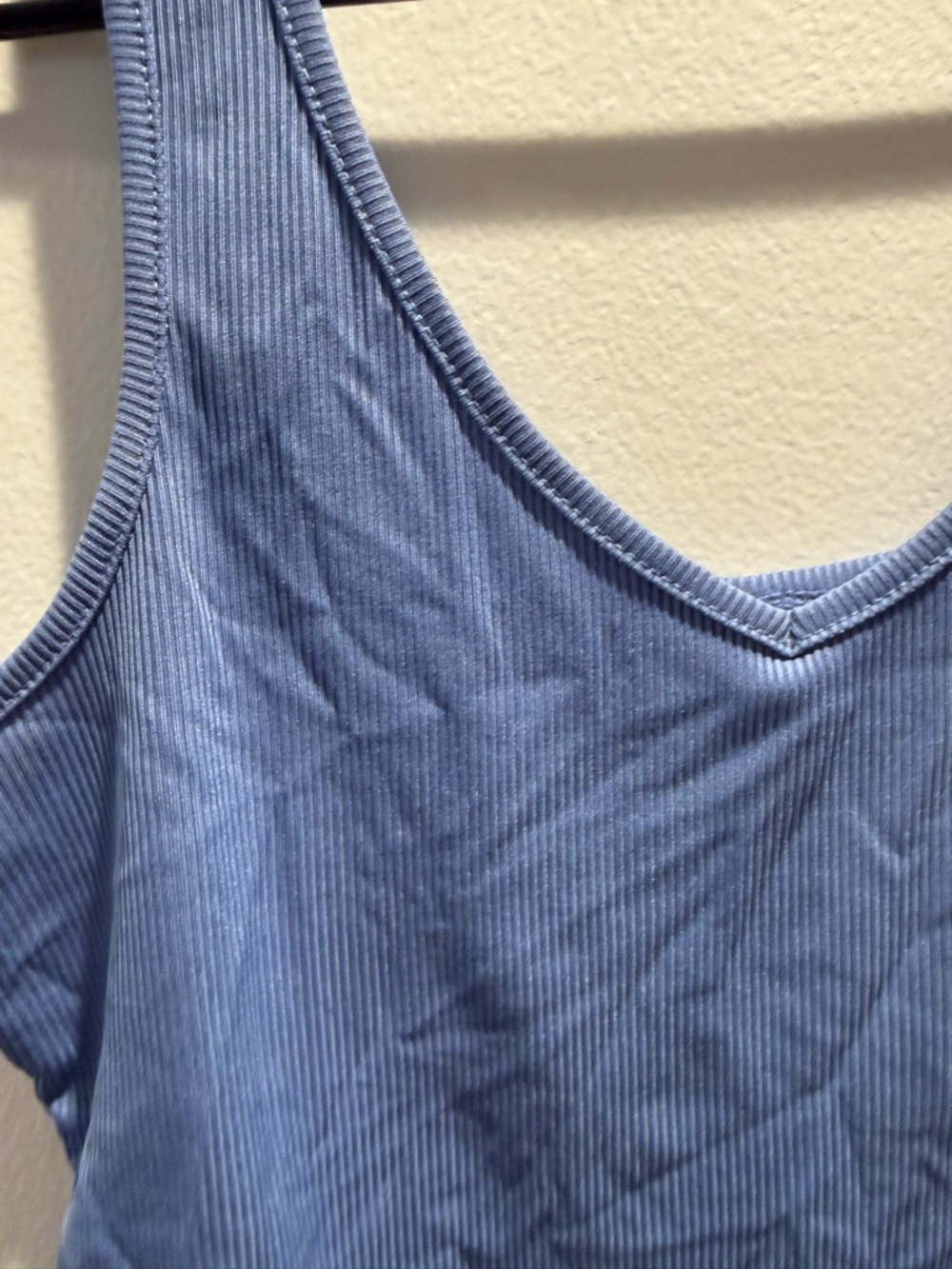 Blue Ribbed Cropped Tank Top - Picture 2 of 3